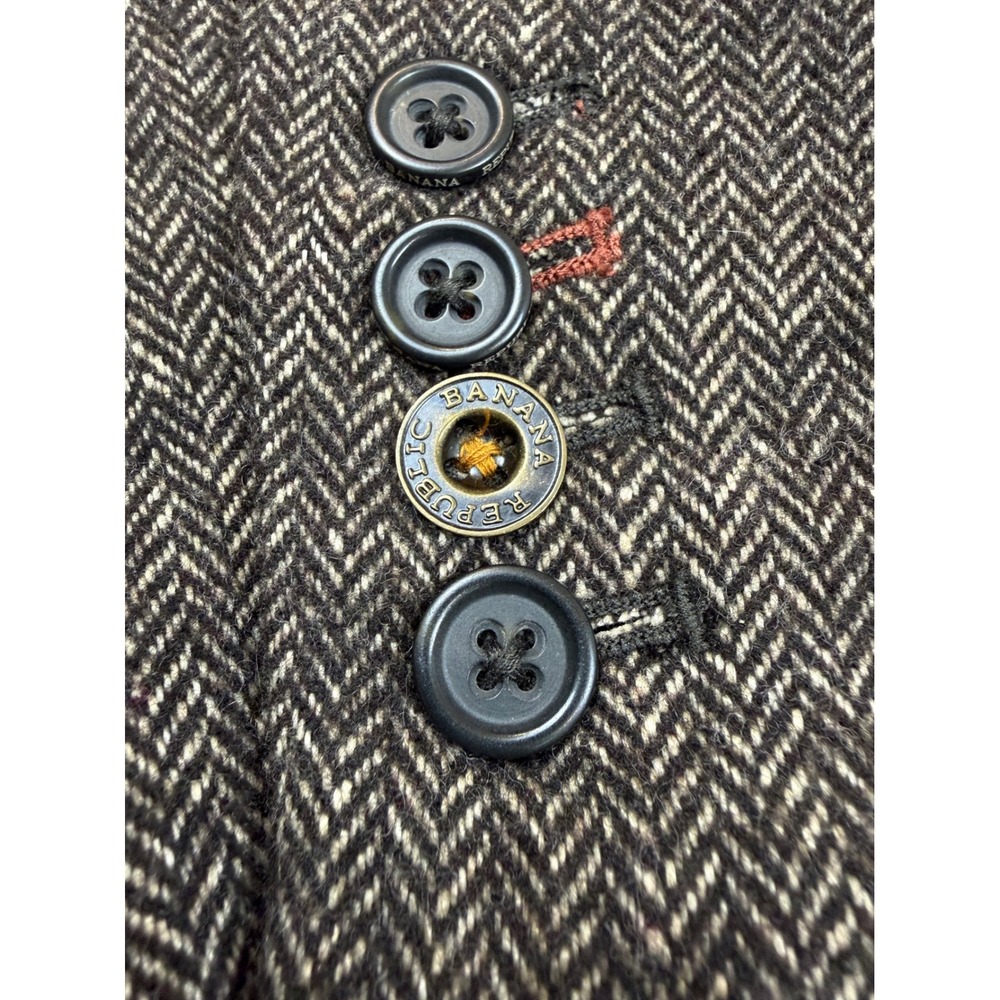 Banana Republic Heritage Wool Linen Herringbone Blazer Brown Elbow Patch Size 8 - Picture 4 of 10